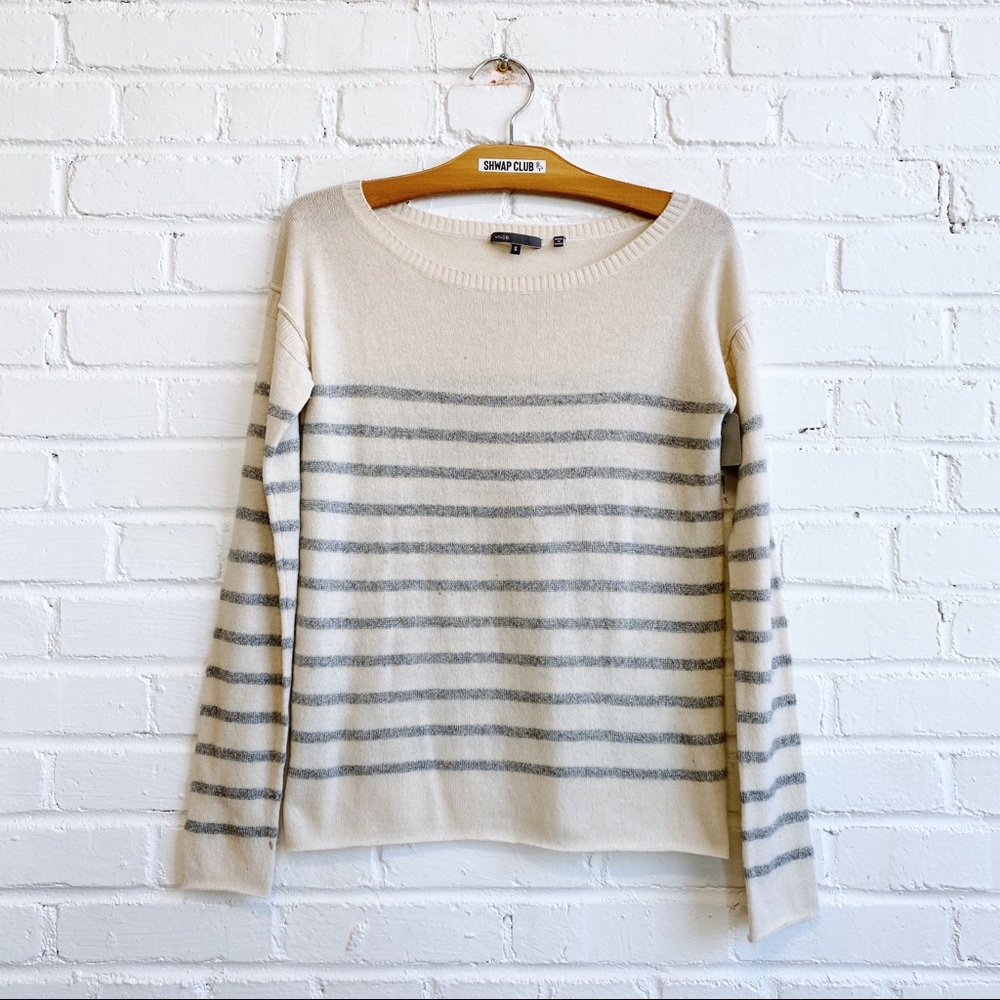 VINCE cashmere wool grey stripes sweater